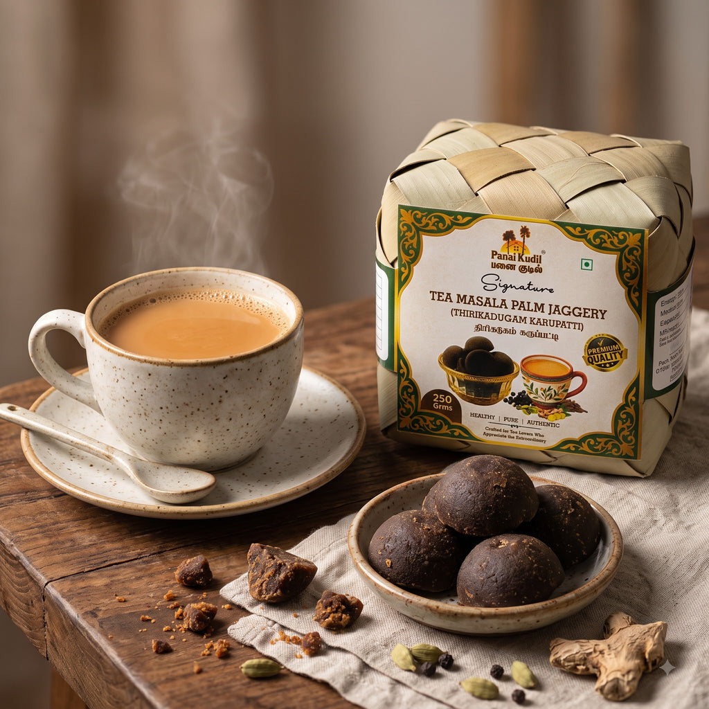 Tea Masala Karupatti (Tea Masala Palm Jaggery) 250g | Panai Kudil