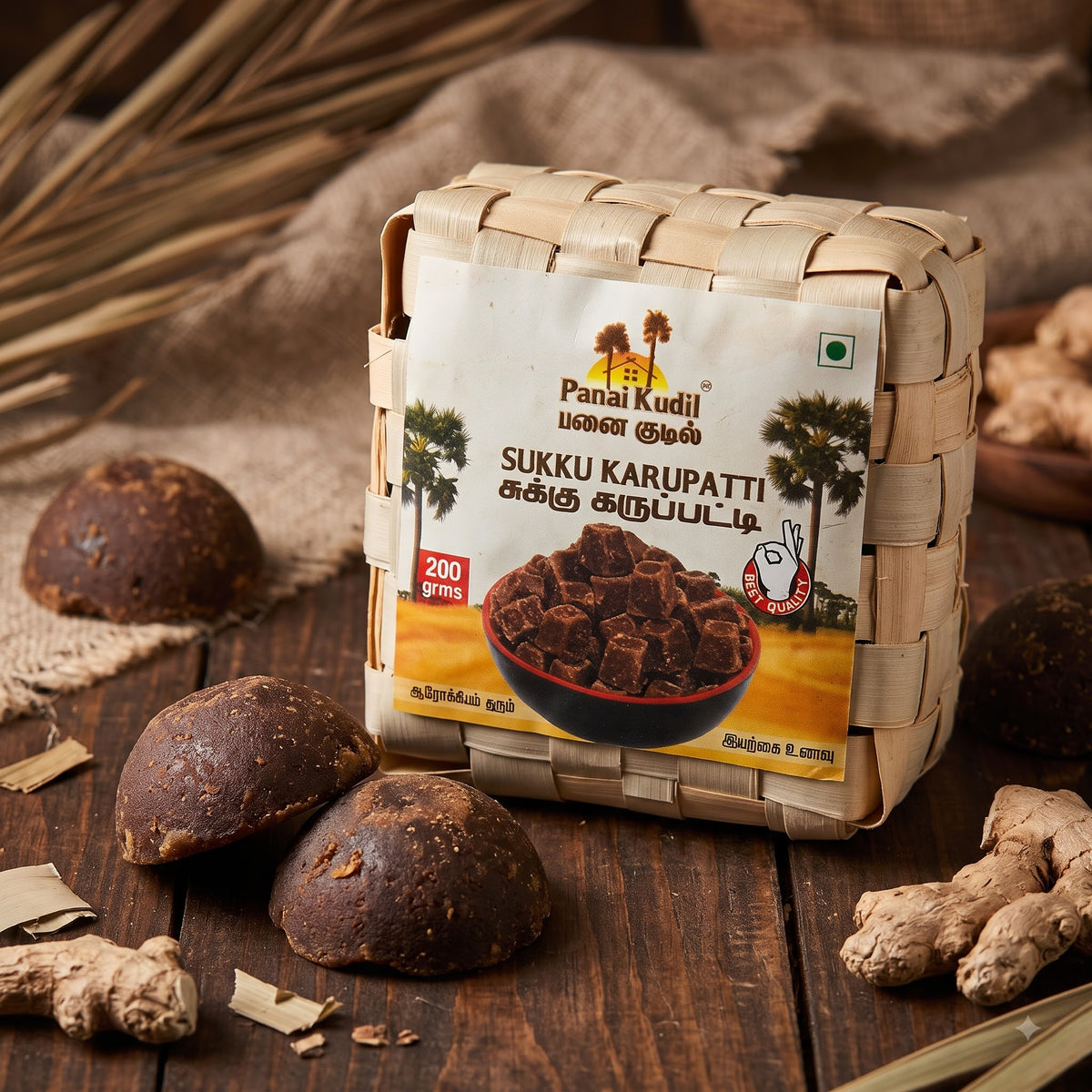Sukku Karupatti 200 g – Spiced Dry Ginger Palm Jaggery