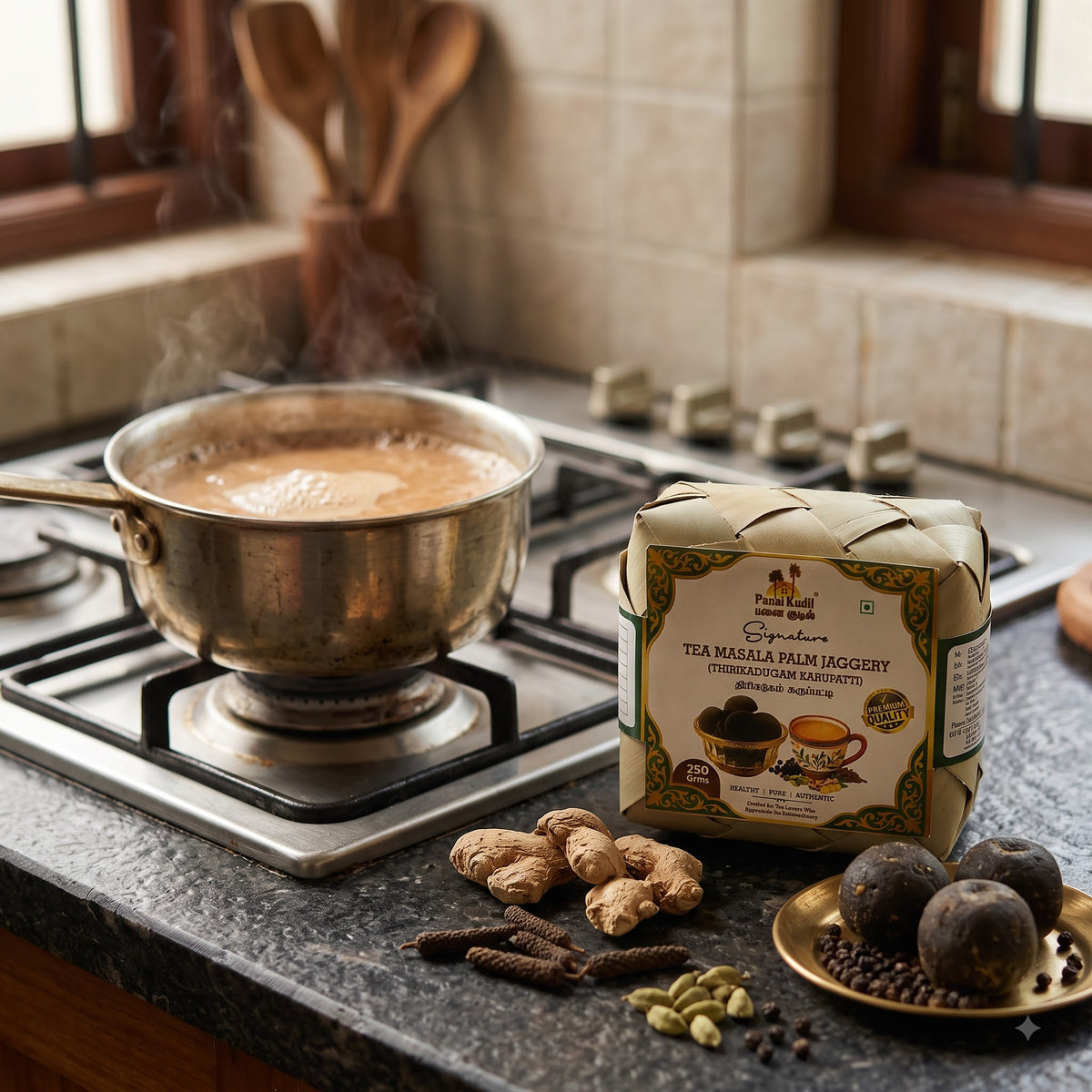Tea Masala Karupatti (Tea Masala Palm Jaggery) 250g | Panai Kudil